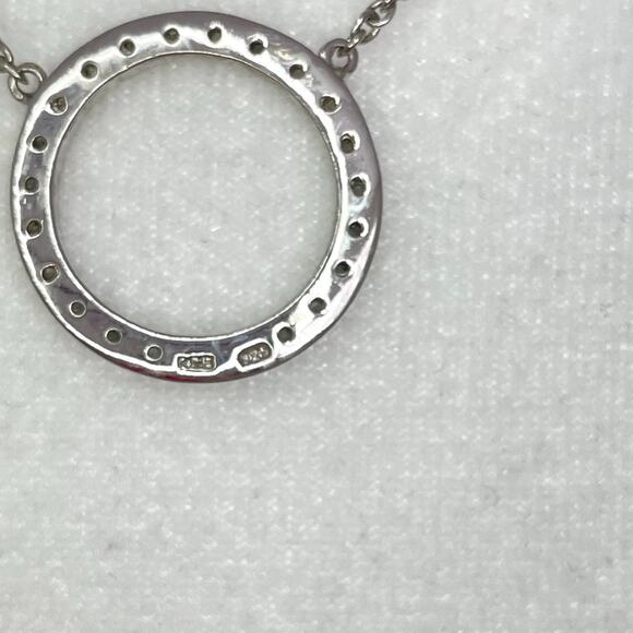 925 Sterling Silver And Crystal Pave Circle Necklace - Picture 4 of 4